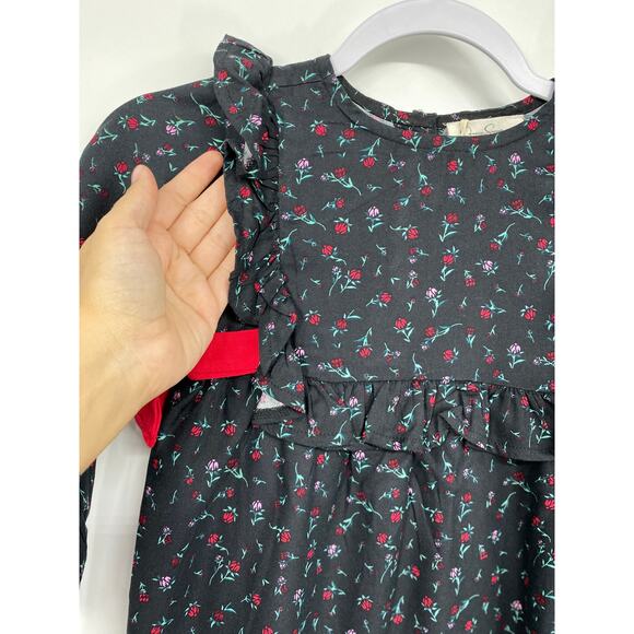Jessica Simpson Girls Black Red Floral Ruffle Long Sleeve Dress NEW Size 4 - Picture 4 of 11